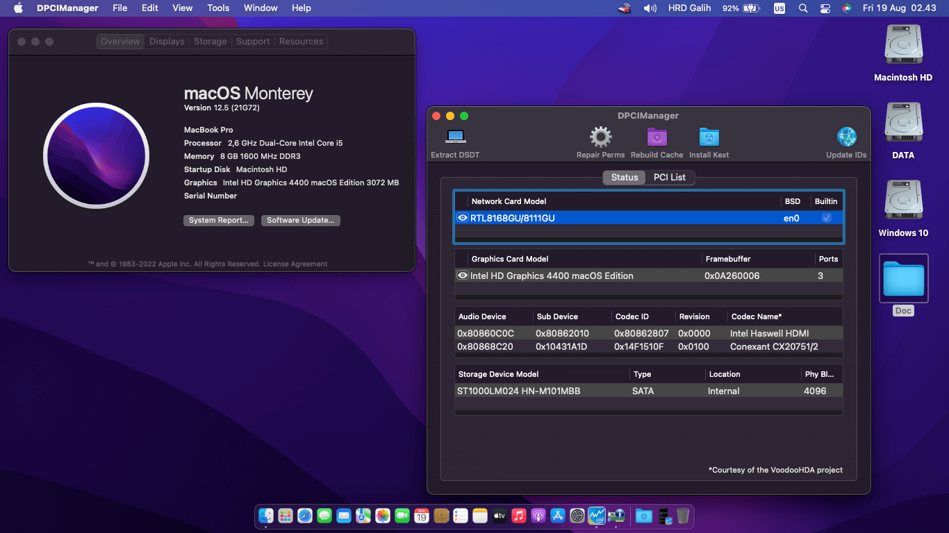 Success Hackintosh macOS Monterey 12.5 Build 21G72 in Asus Pro P4410JF-WO039G